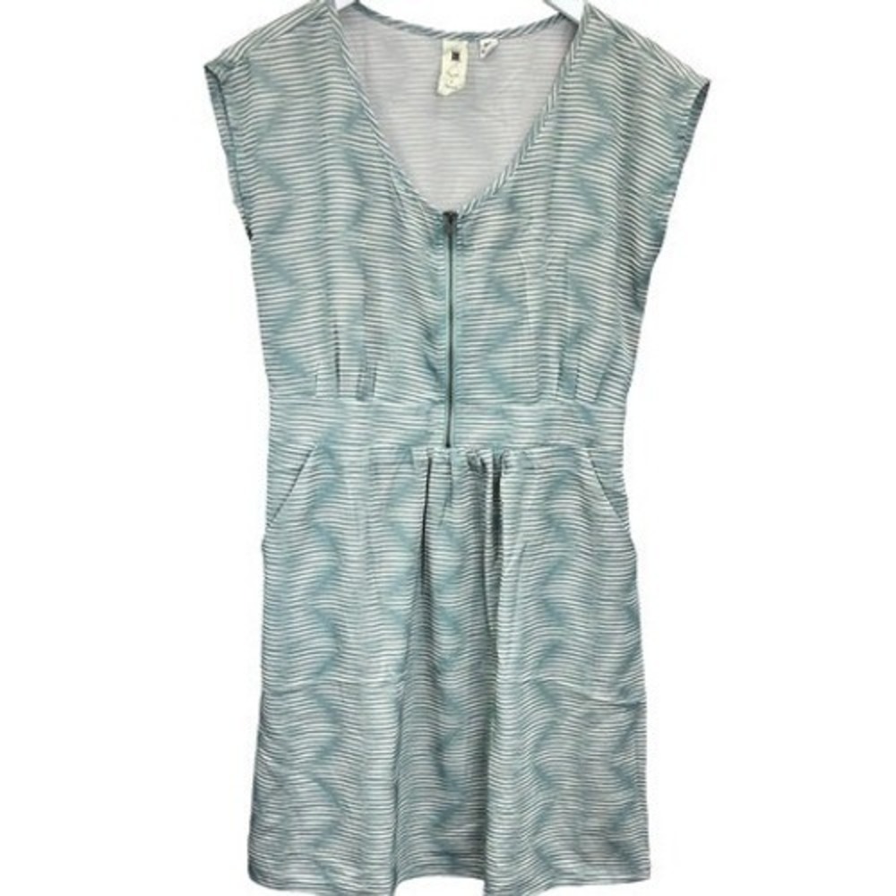 Needle & Thread Geometric A-Line Mini Dress Zip Front Pockets Green White Size M